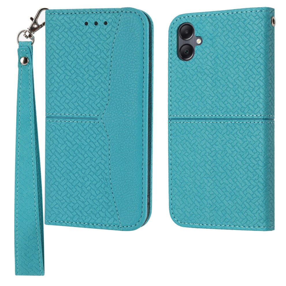 (Sky ) For Samsung Galaxy A07 4G / A06 4G / 5G Case Woven Texture Pu Leather Wallet Phone Cover With Wrist Strap Blue 6914282843146