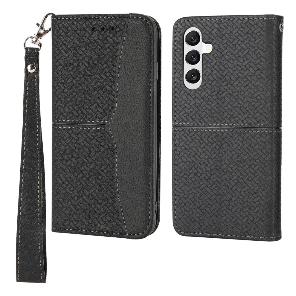 (Black) For Samsung Galaxy A17 5G / A17 4G / A26 5G Case Woven Texture Pu Leather Wallet Phone Cover With Wrist Strap Black 6914287310568