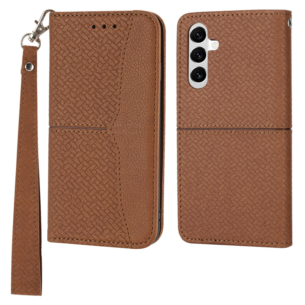 (Brown) For Samsung Galaxy A17 5G / A17 4G / A26 5G Case Woven Texture Pu Leather Wallet Phone Cover With Wrist Strap Brown 6914285706608
