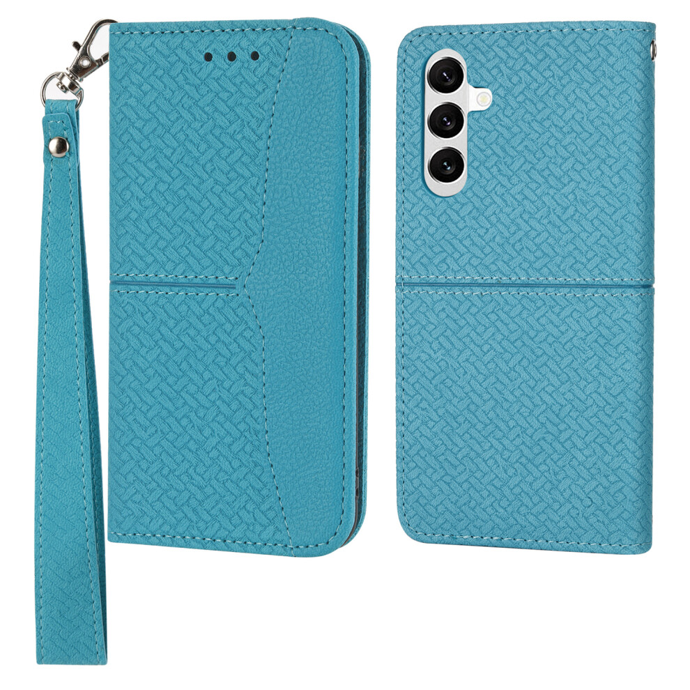 (Sky ) For Samsung Galaxy A17 5G / A17 4G / A26 5G Case Woven Texture Pu Leather Wallet Phone Cover With Wrist Strap Blue 6914280898612