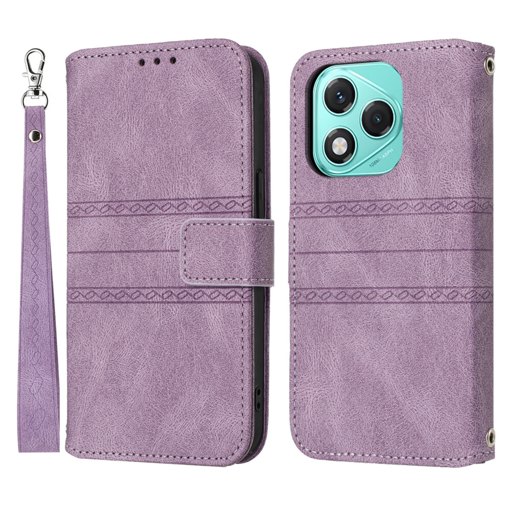 (Purple) For Honor 400 Lite 5G Case Wallet Skin-Touch Leather Imprinted Phone Cover With Wrist Strap Purple 6914285772641
