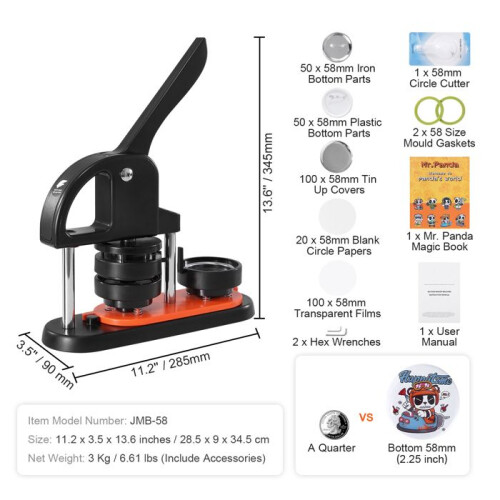 Máquina de Fazer Botões - DUOKU - JMB-58 - 2,28 polegadas - Kit de Faça Você Mesmo - 500 Peças 1