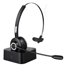 Fone de ouvido sem fio supra-auricular com painel de controle simplificado, função mudo, Bluetooth, ideal para caminhoneiros, uso no escritório e