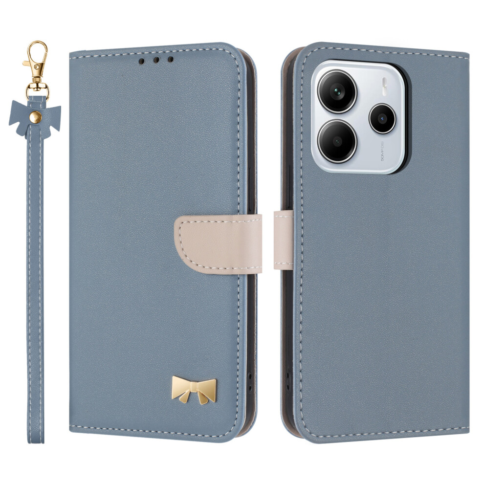 (Baby ) For Xiaomi Redmi Note 14 4G (164.84Mm) Case Bowknot Decor Wallet Leather Phone Cover With Wrist Strap Blue 6914287654198