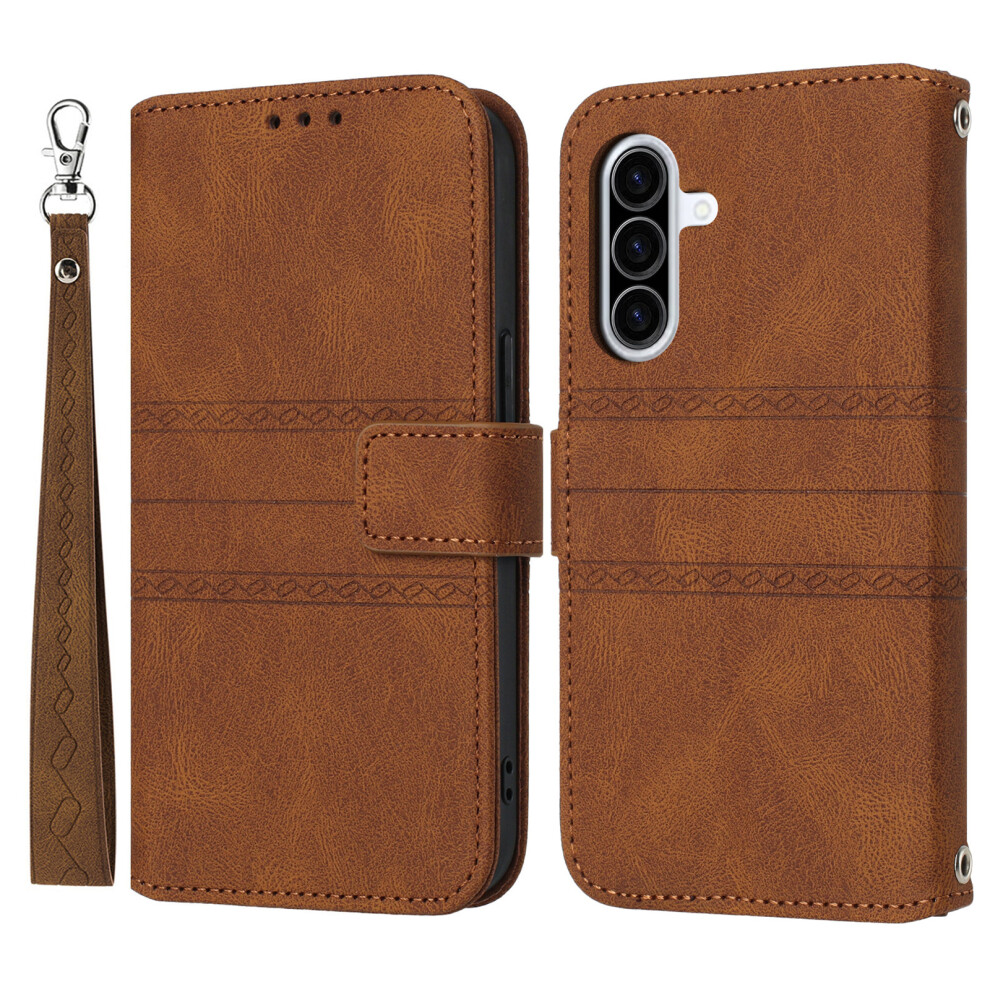 (Brown) For Samsung Galaxy A17 5G / A17 4G / A26 5G Case Wallet Skin-Touch Leather Imprinted Phone Cover With Wrist Strap Brown 6914286636966