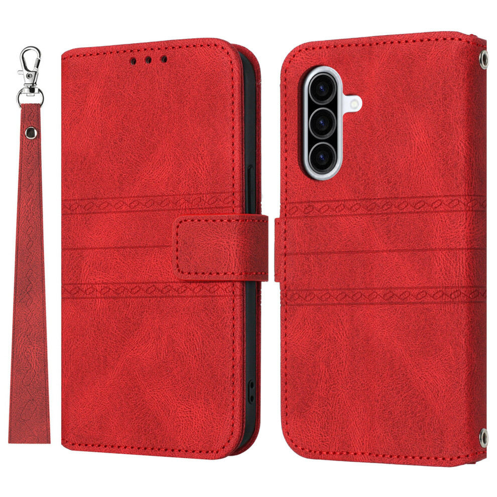 (Red) For Samsung Galaxy A17 5G / A17 4G / A26 5G Case Wallet Skin-Touch Leather Imprinted Phone Cover With Wrist Strap Red 6914282036326