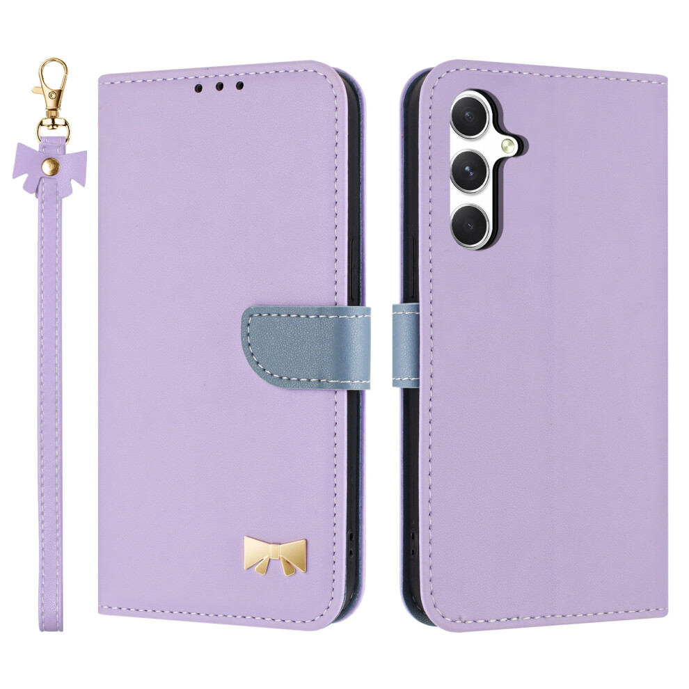 (Purple) For Samsung Galaxy A26 5G Case Bowknot Decor Wallet Leather Phone Cover With Wrist Strap Purple 6914288278874