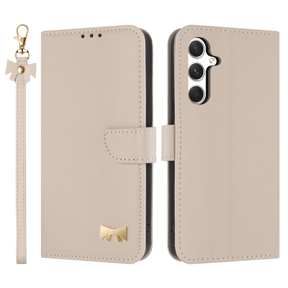 (Khaki) For Samsung Galaxy A26 5G Case Bowknot Decor Wallet Leather Phone Cover With Wrist Strap 6914289919349
