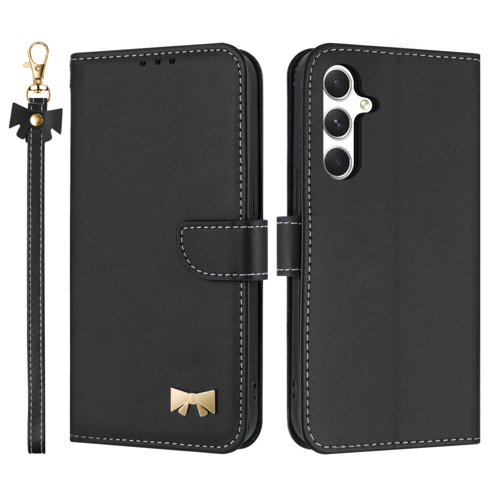(Black) For Samsung Galaxy A26 5G Case Bowknot Decor Wallet Leather Phone Cover With Wrist Strap Black 6914280575346
