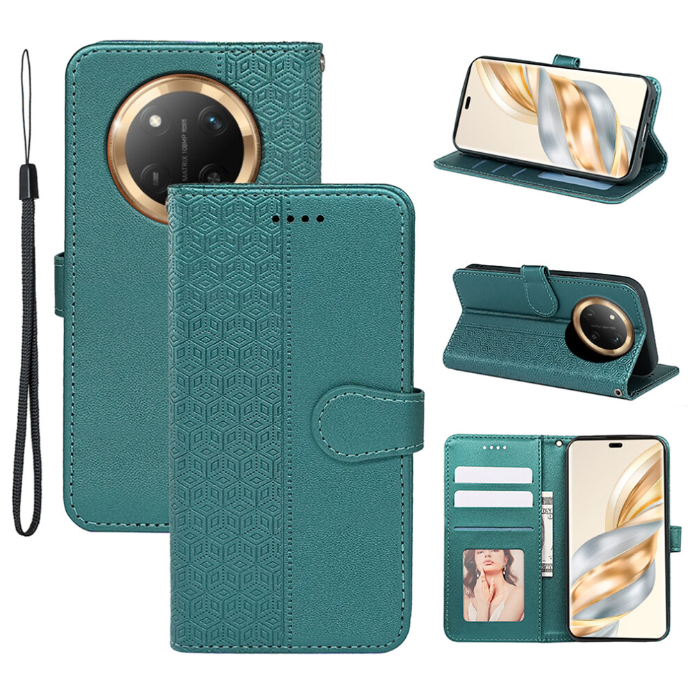(Green) For Honor Magic7 Lite 5G / X9c 5G / X60 Pro 5G Case Anti Scratch Splicing Imprinted Rhombus Leather Phone Cover Green 6914286724168