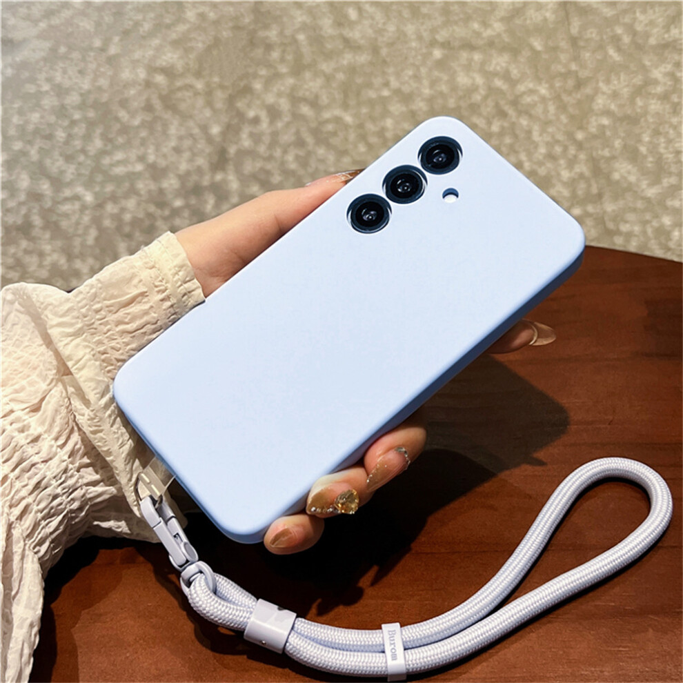(Baby ) For Samsung Galaxy S25 Case Precise Cutouts Liquid Silicone + Pc Phone Cover With Wrist Strap Blue 6914282301493