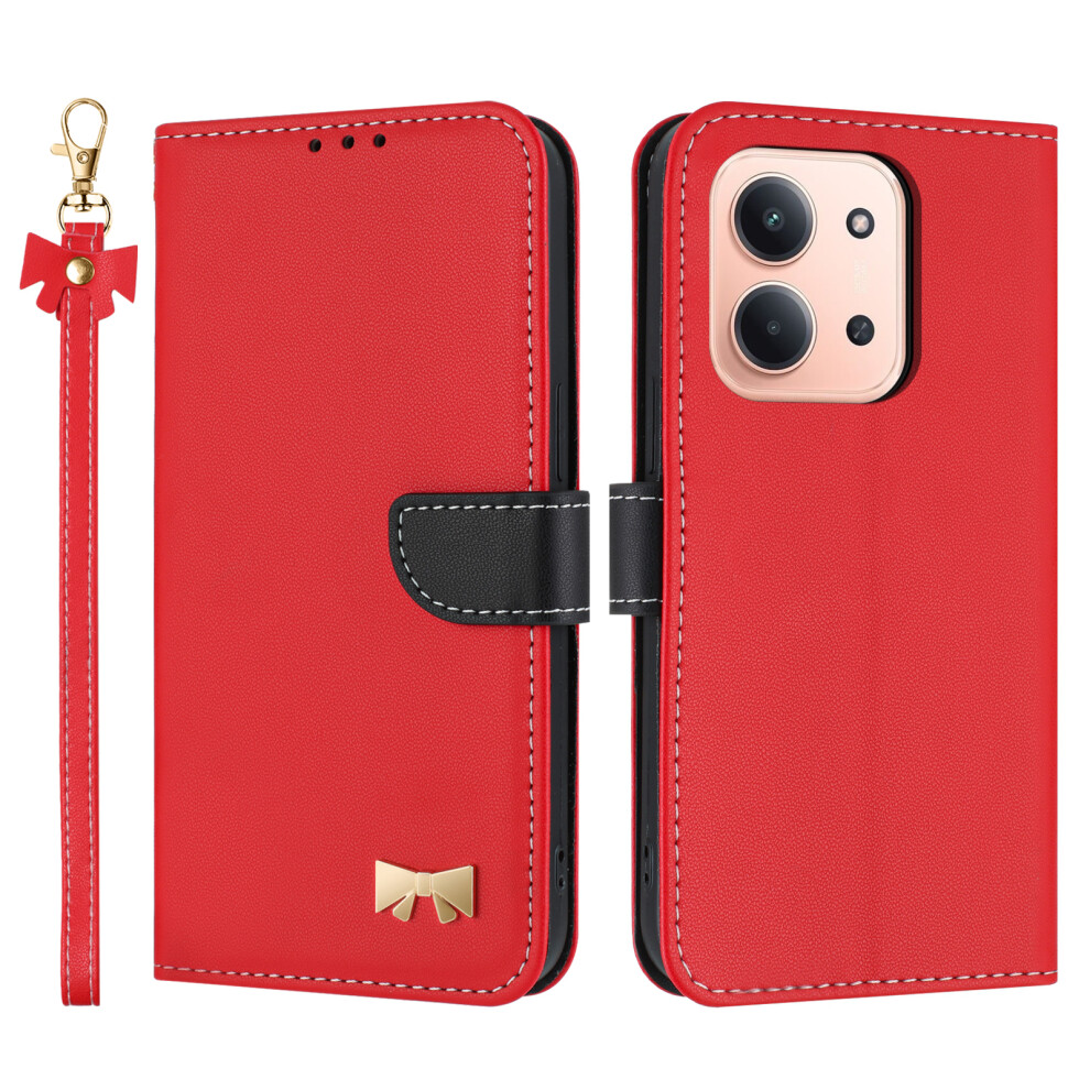 (Red) For Xiaomi Mi 15C 4G (Global) (171Mm) / Poco C85 4G (171Mm) Case Bowknot Decor Wallet Leather Phone Cover With Wrist Strap Red 6914286210500