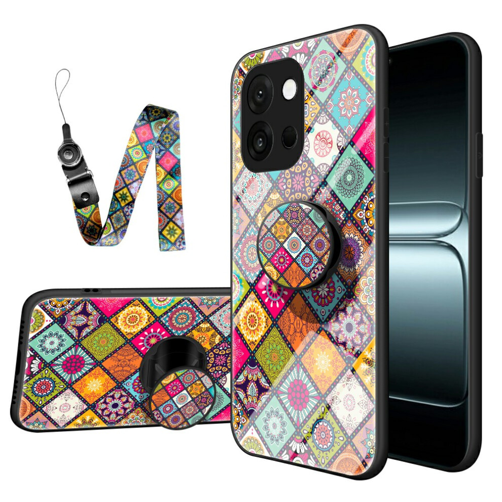 (Color Pattern) For Oneplus 13T 5G Case Kickstand Ethnic Pattern Tempered Glass Phone Cover With Strap 6914285500428