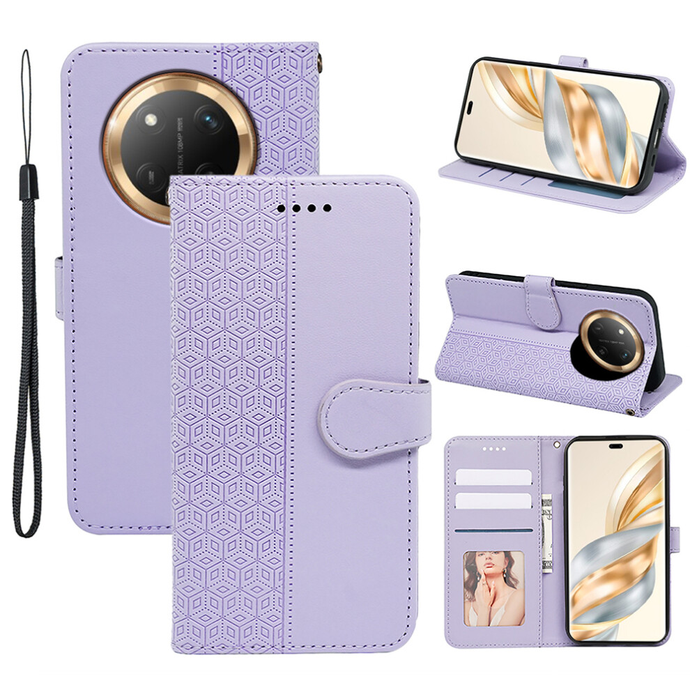 (Purple) For Honor Magic7 Lite 5G / X9c 5G / X60 Pro 5G Case Anti Scratch Splicing Imprinted Rhombus Leather Phone Cover Purple 6914286330765