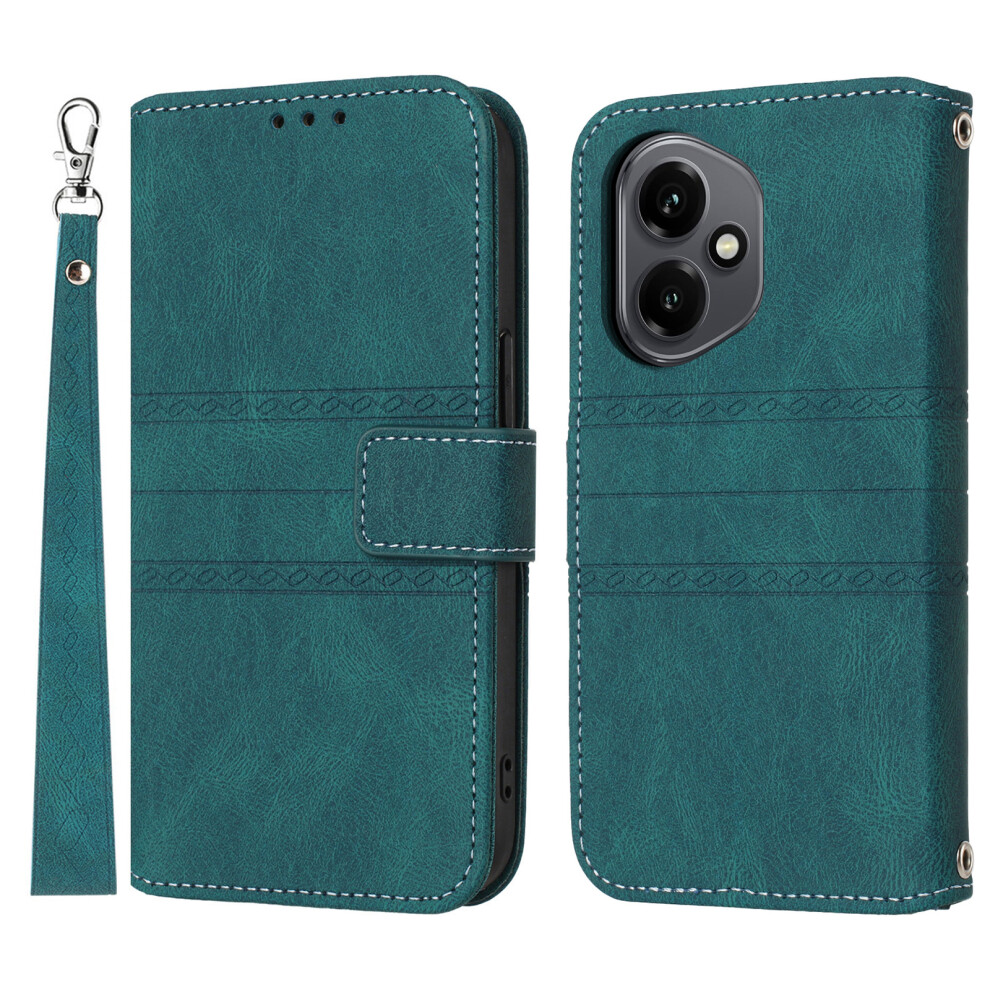 (Blackish ) For Honor 400 5G (Global) Case Wallet Skin-Touch Leather Imprinted Phone Cover With Wrist Strap Green 6914284377205
