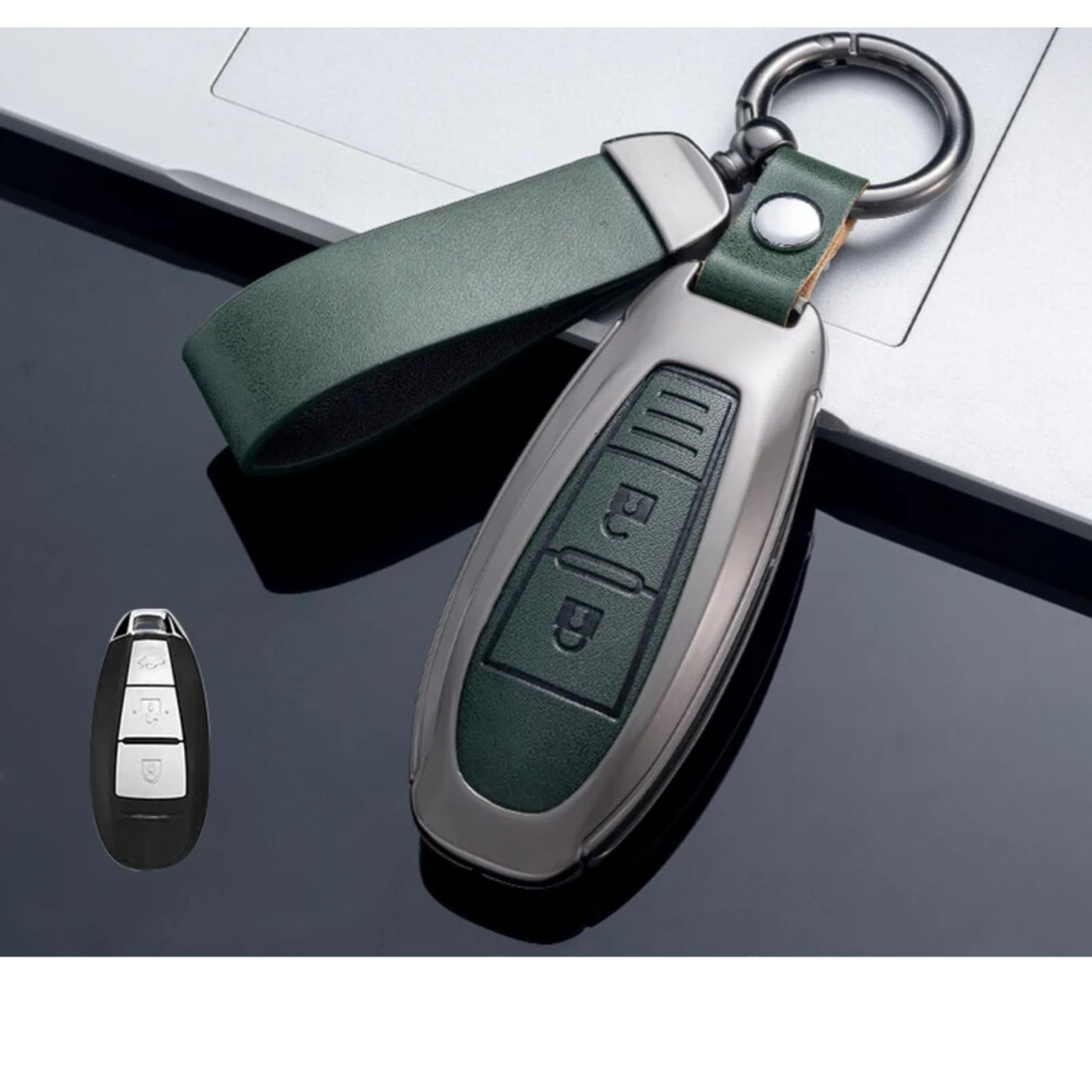 Alloy Leather Key Fob Cover For Suzuki Ertiga Xl7 Sx4 Vitara Ignis Baleno Spresso, Remote Fob Guard, E Gray/Green 9119770977632
