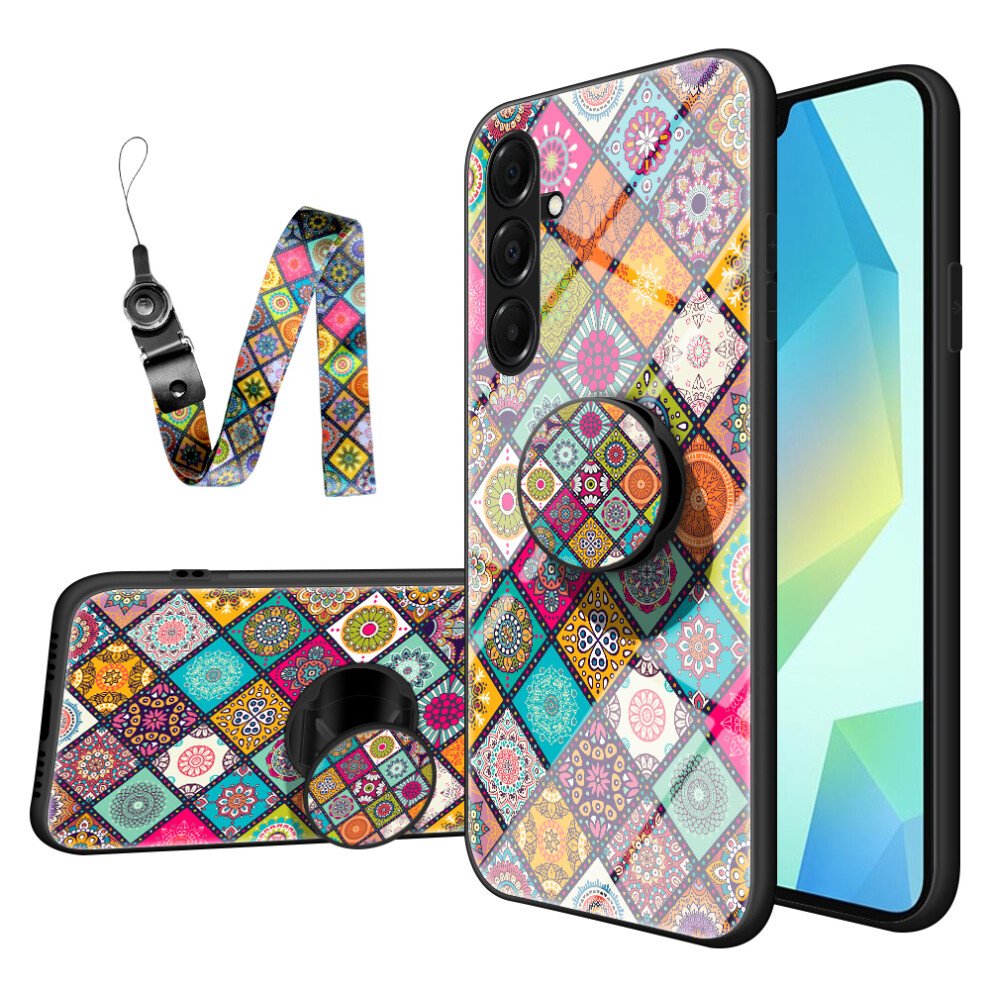 (Checkered Pattern) For Samsung Galaxy A17 5G / A17 4G / A26 5G Case Kickstand Ethnic Pattern Tempered Glass Phone Cover With Strap 6914287764903