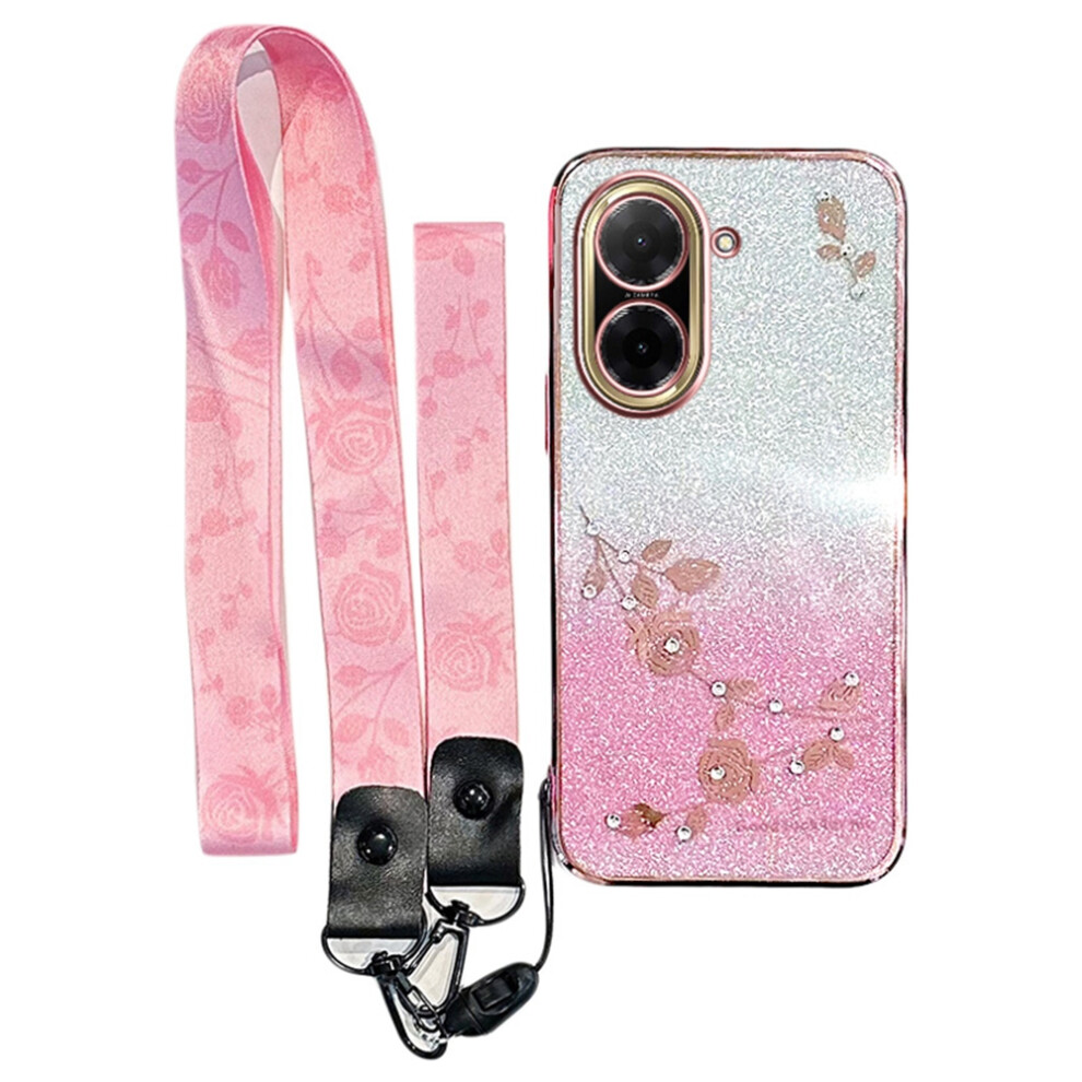 (Rose ) For Xiaomi Redmi A5 4G (171.7Mm) / Poco C71 4G Case Flower Pattern Tpu Gradient Phone Cover With Lanyards Gold 6914281254080