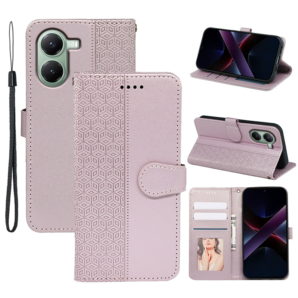 (Rose ) For Xiaomi Redmi Turbo 4 5G / Poco X7 Pro 5G Case Anti Scratch Splicing Imprinted Rhombus Leather Phone Cover Gold 6914289963557