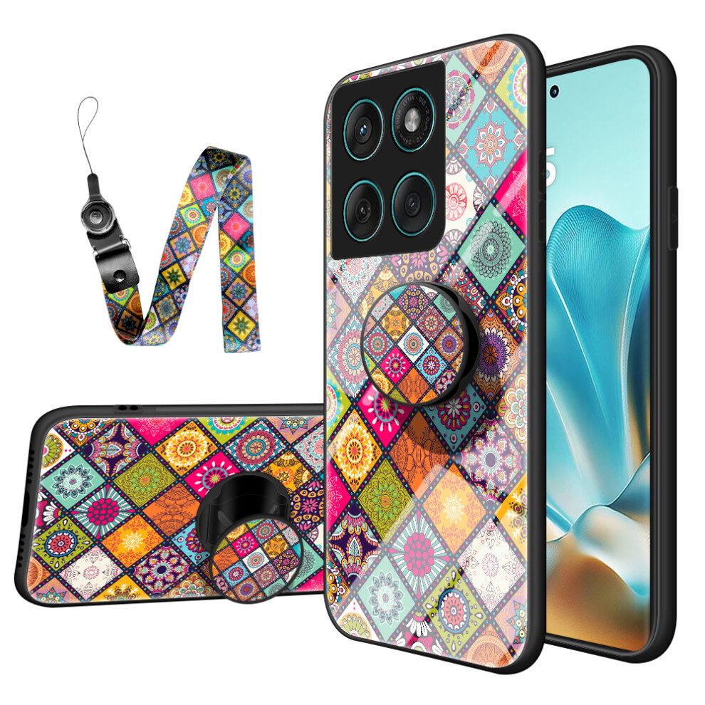 (Color Pattern) For Motorola Edge 60 Fusion 5G / Edge 60 5G Case Kickstand Ethnic Pattern Tempered Glass Phone Cover With Strap 6914287347021