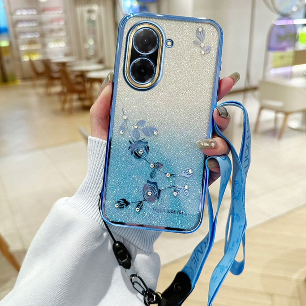 (Blue) For Xiaomi Redmi A5 4G (171.7Mm) / Poco C71 4G Case Flower Pattern Tpu Gradient Phone Cover With Lanyards Blue 6914280930855