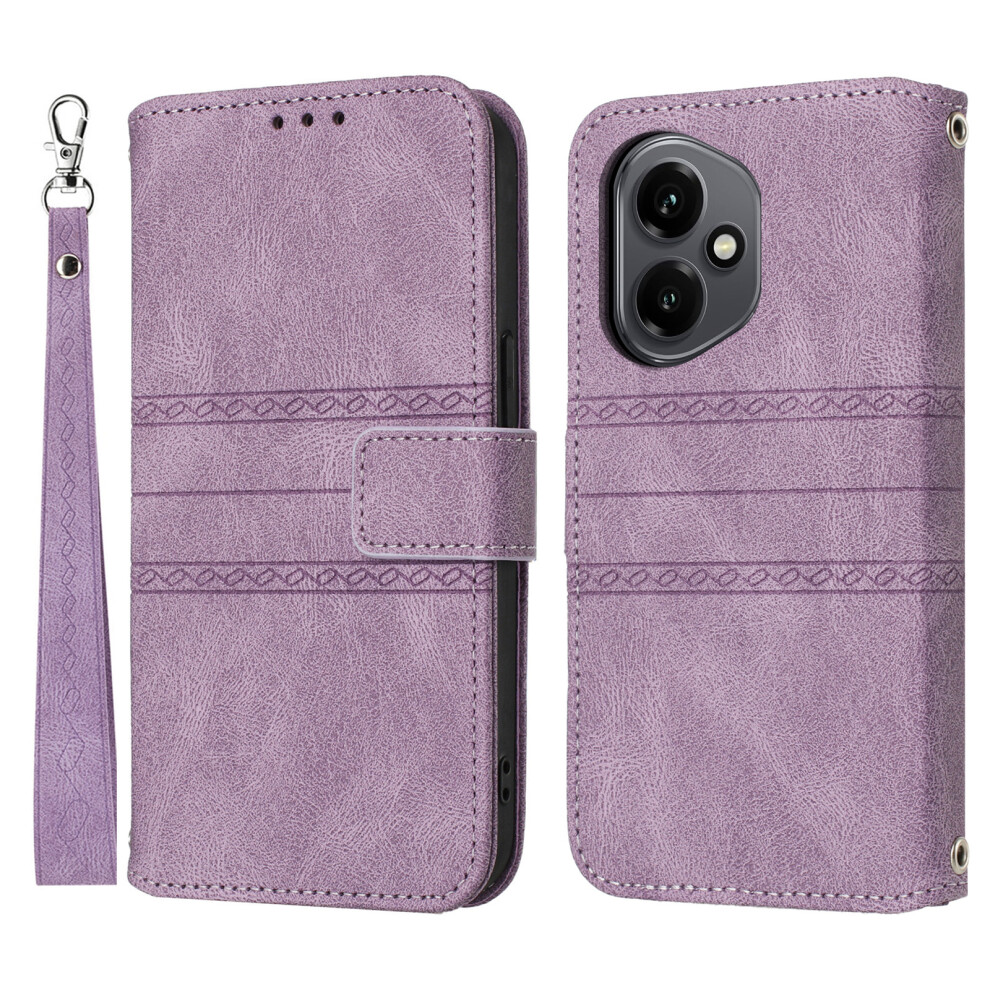 (Purple) For Honor 400 5G (Global) Case Wallet Skin-Touch Leather Imprinted Phone Cover With Wrist Strap Purple 6914282448549