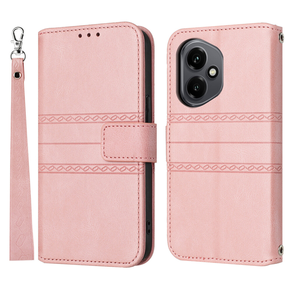 (Pink) For Honor 400 5G (Global) Case Wallet Skin-Touch Leather Imprinted Phone Cover With Wrist Strap Pink 6914289044812