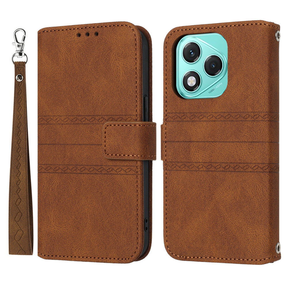 (Brown) For Honor 400 Lite 5G Case Wallet Skin-Touch Leather Imprinted Phone Cover With Wrist Strap Brown 6914285991790