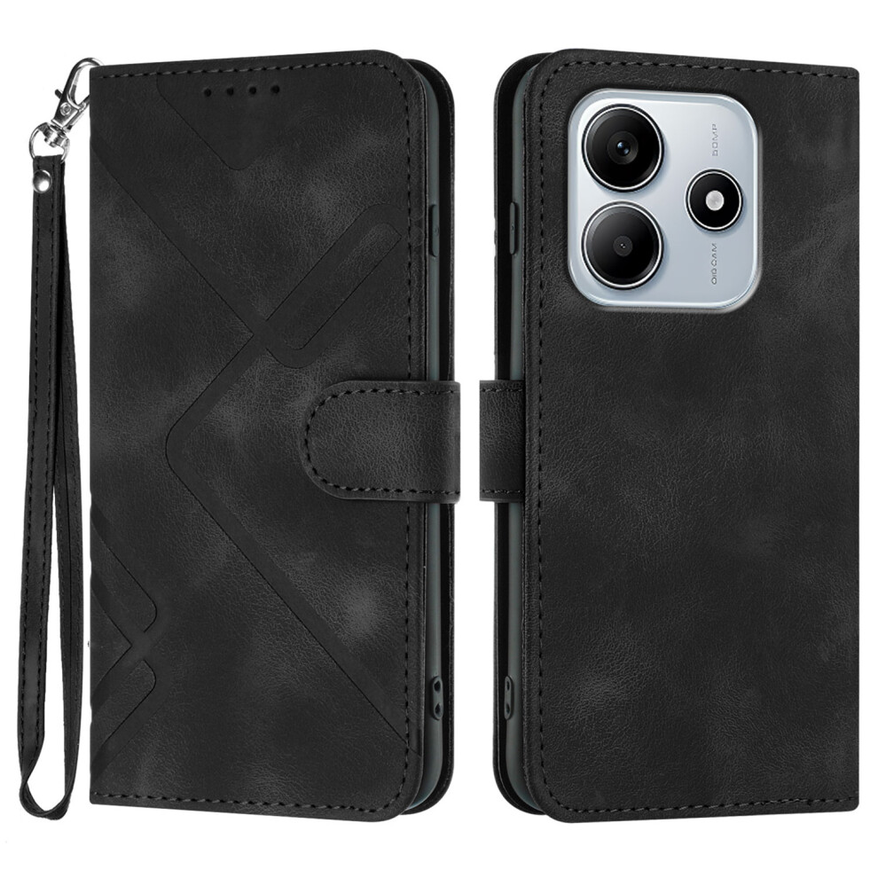 (Black) For Xiaomi Redmi Note 14 5G (China) / Xiaomi Poco M7 Pro 5G / Xiaomi Redmi Note 14 5G Wallet Case Line Imprinted Pu Leather Phone Black 6914287049727