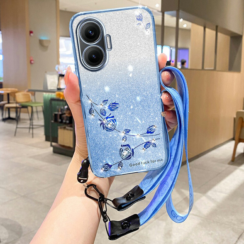 (Blue) For Xiaomi Redmi Turbo 4 Pro 5G / Poco F7 5G Case Flower Pattern Tpu Gradient Phone Cover With Lanyards Blue 6914281155653
