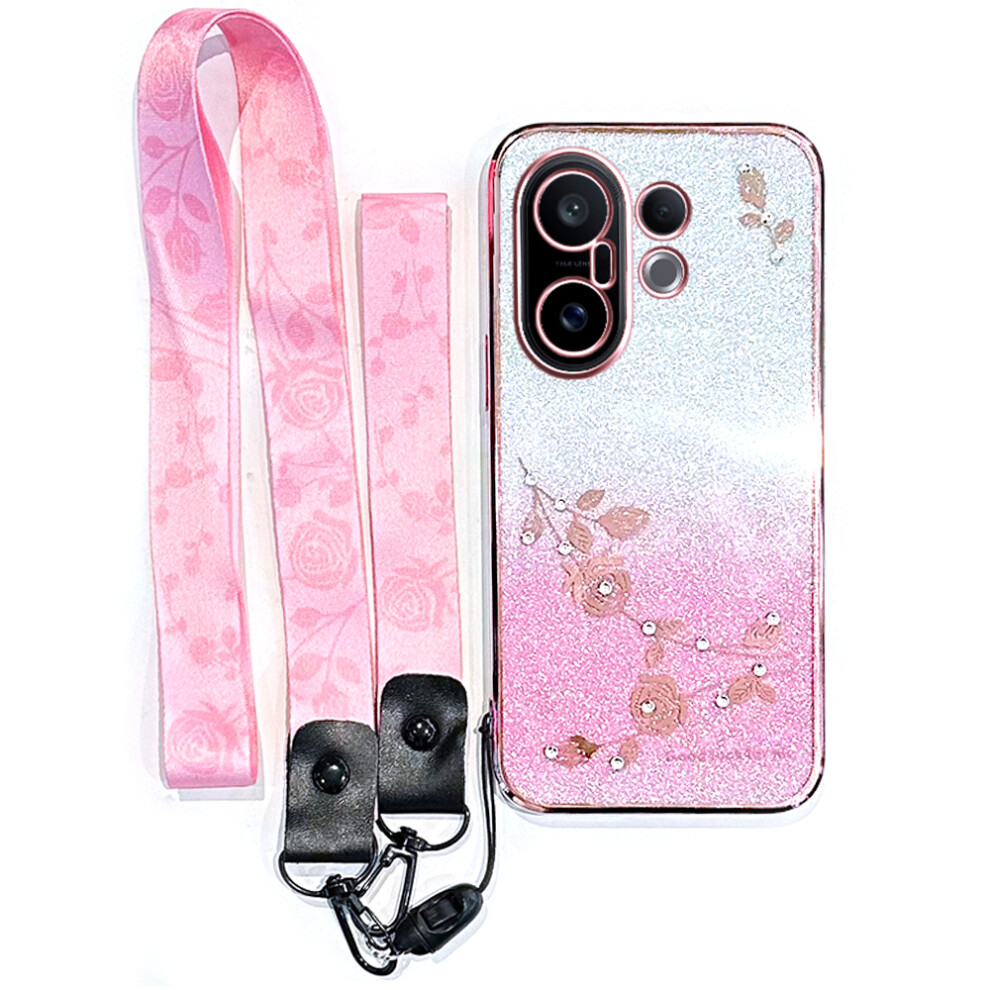 (Rose ) For Vivo S30 Pro Mini 5G Case Flower Pattern Tpu Gradient Phone Cover With Lanyards Gold 6914284444709