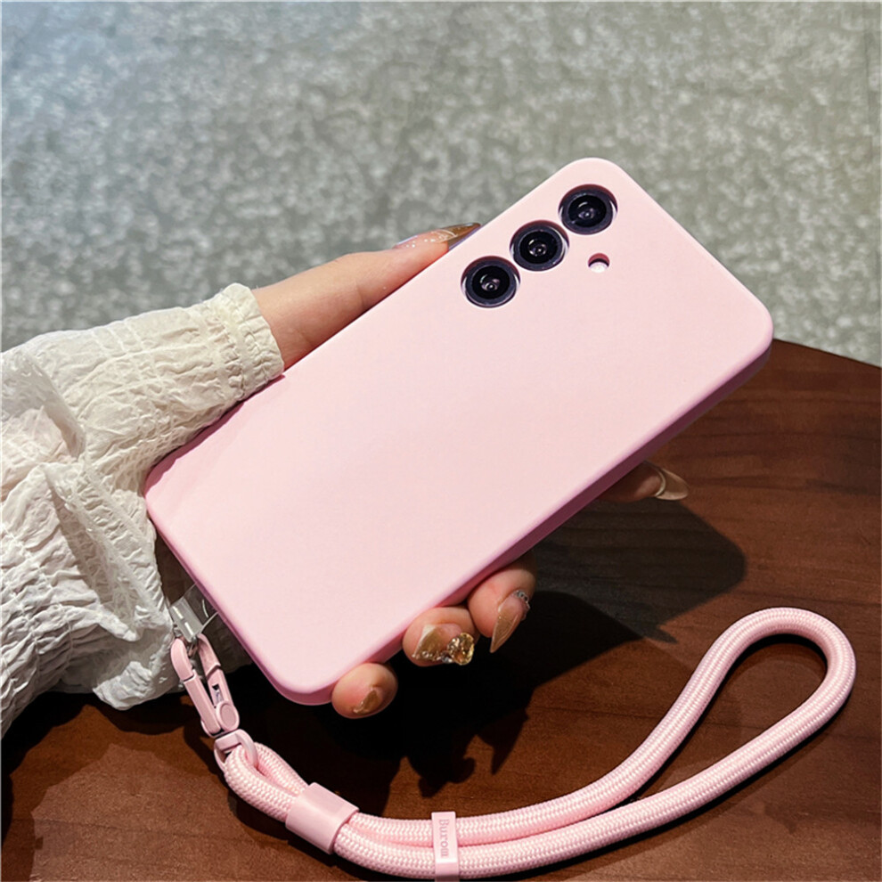(Pink) For Samsung Galaxy S25+ Case Precise Cutouts Liquid Silicone + Pc Phone Cover With Wrist Strap Pink 6914280212487