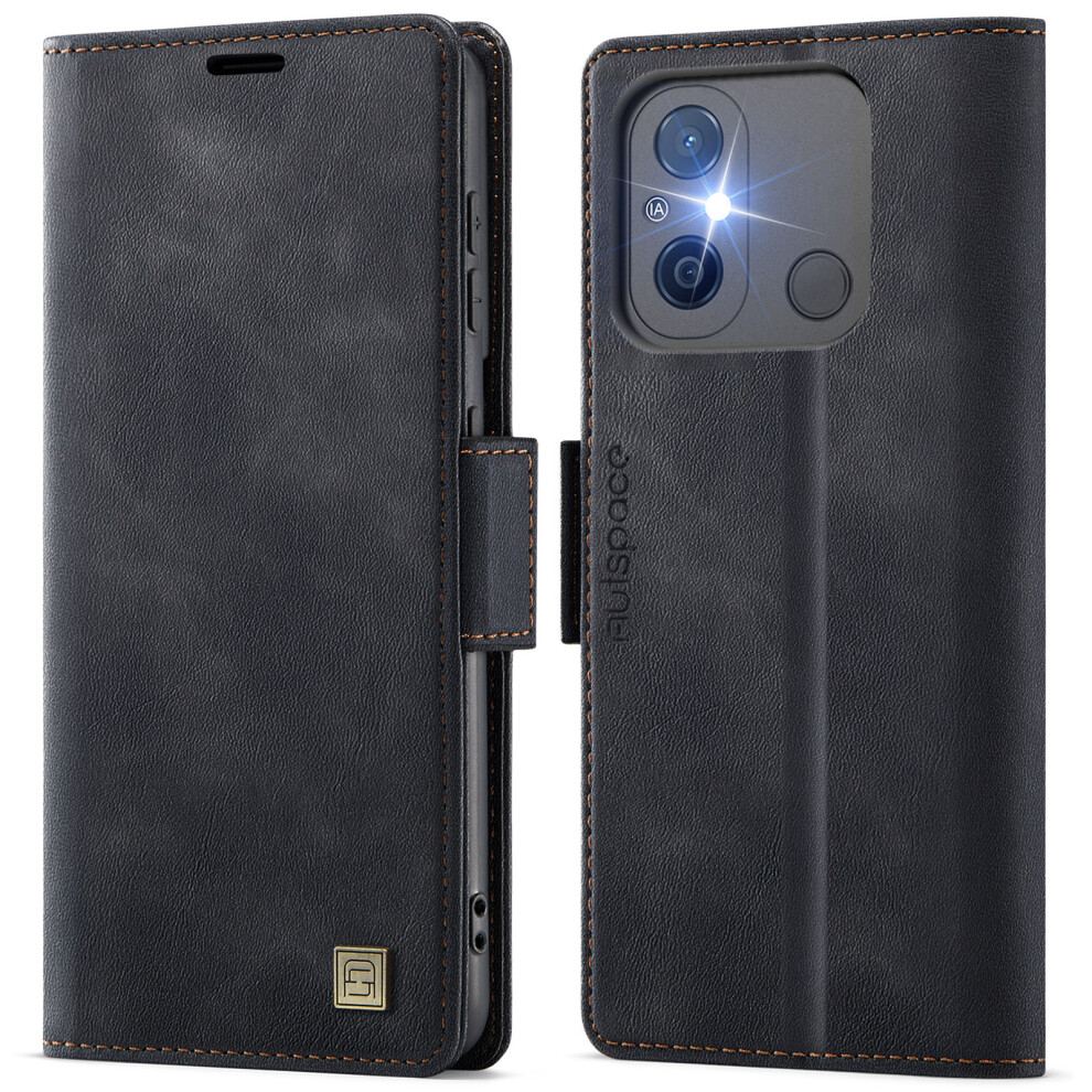 (Black) For Xiaomi Redmi 12C 4G / Xiaomi Redmi 11A 4G Case Autspace A11 Rfid Blocking Retro Leather Cell Phone Wallet Cover Black 6914285292590