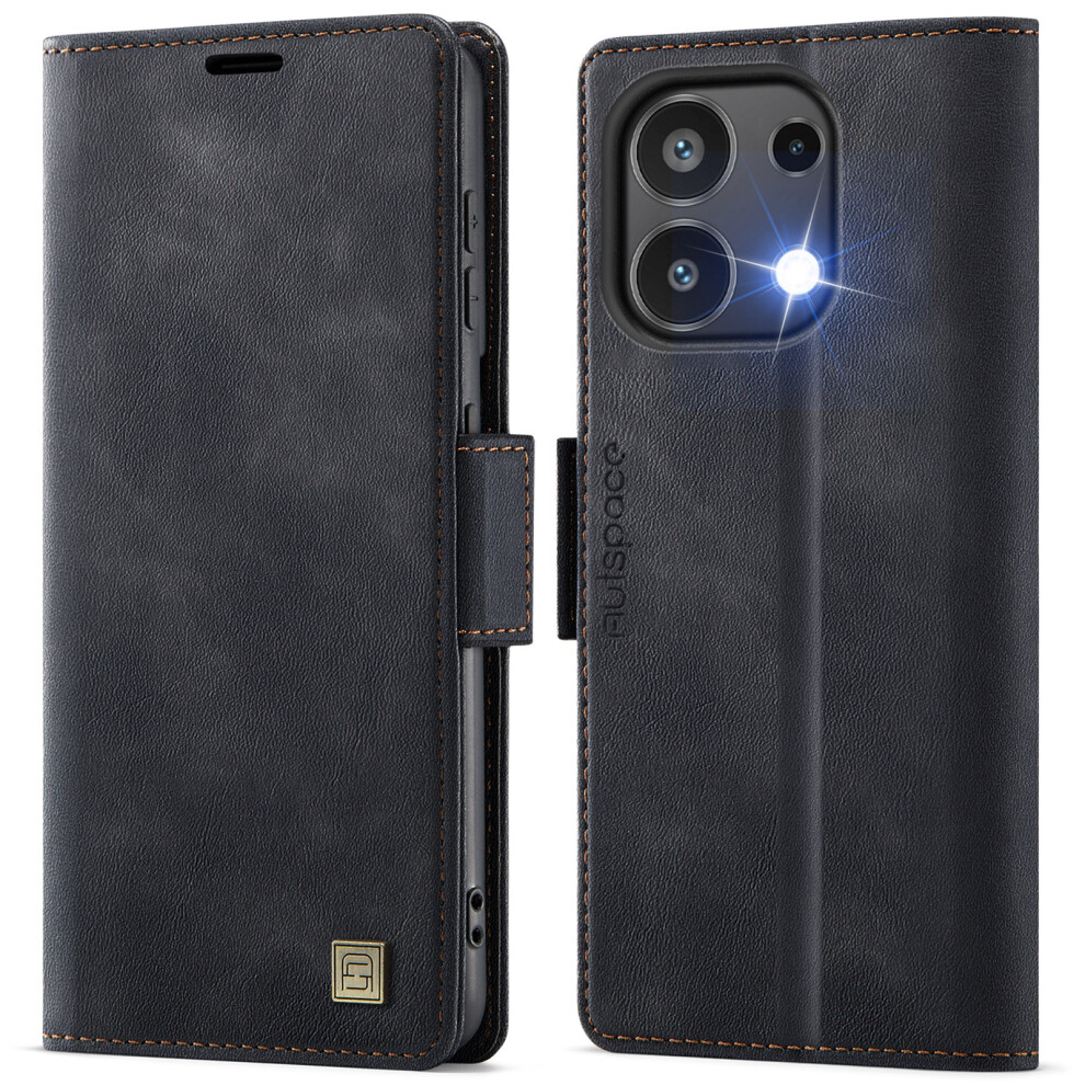 (Black) For Xiaomi Redmi Note 13 4G Case Autspace A11 Rfid Blocking Retro Leather Cell Phone Wallet Cover Black 6914282793335