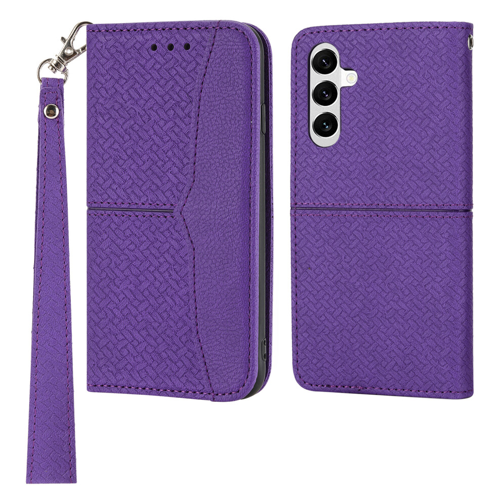 (Purple) For Samsung Galaxy A17 5G / A17 4G / A26 5G Case Woven Texture Pu Leather Wallet Phone Cover With Wrist Strap Purple 6914280003931