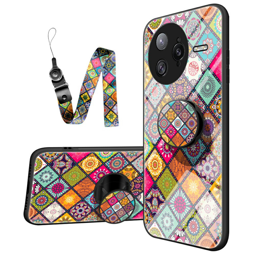 (Color Pattern) For Xiaomi Poco F7 Ultra 5G / Redmi K80 Pro 5G Case Kickstand Ethnic Pattern Tempered Glass Phone Cover With Strap 6914286504791