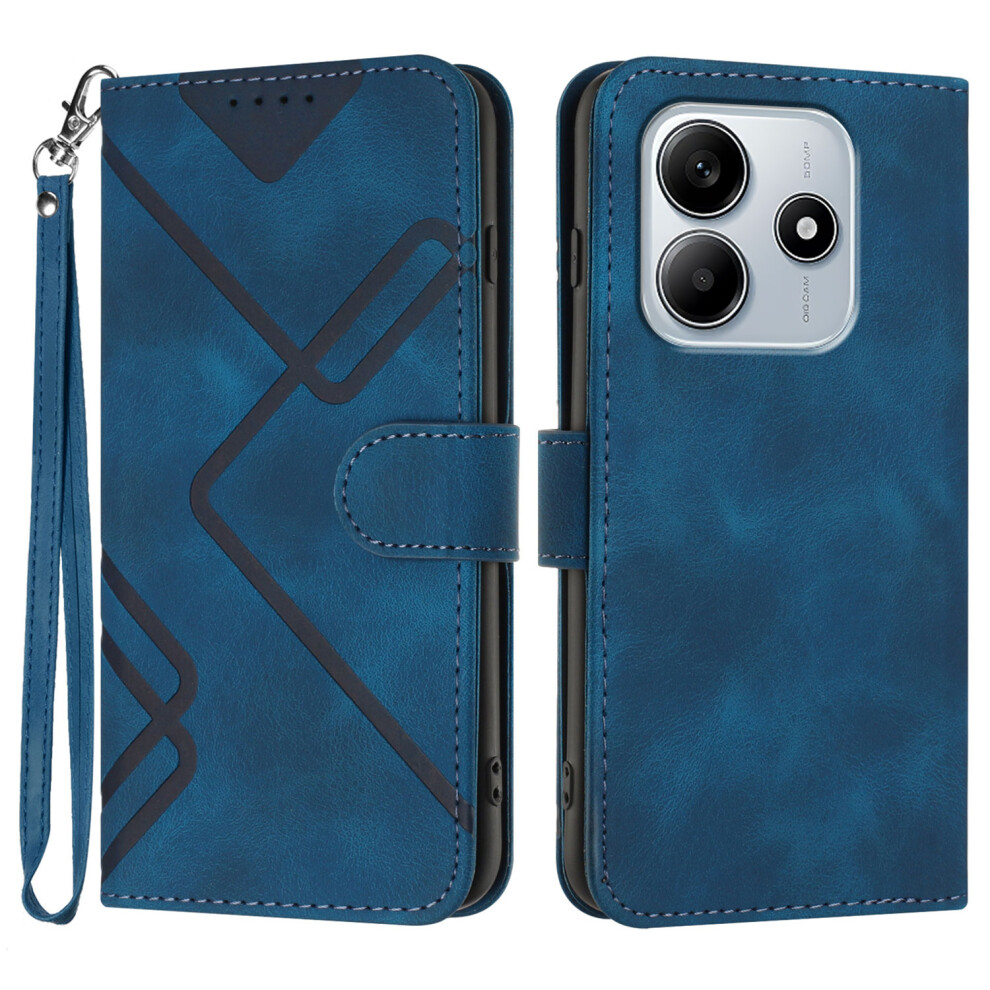 (Royal ) For Xiaomi Redmi Note 14 5G (China) / Xiaomi Poco M7 Pro 5G / Xiaomi Redmi Note 14 5G Wallet Case Line Imprinted Pu Leather Phone Blue 6914287305045