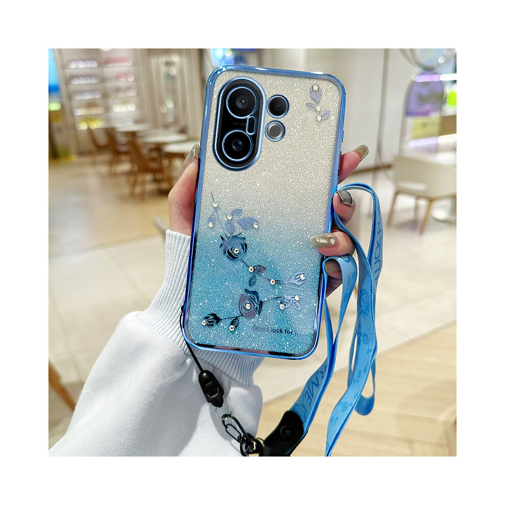 (Blue) For Vivo S30 Pro Mini 5G Case Flower Pattern Tpu Gradient Phone Cover With Lanyards Blue 6914282667001