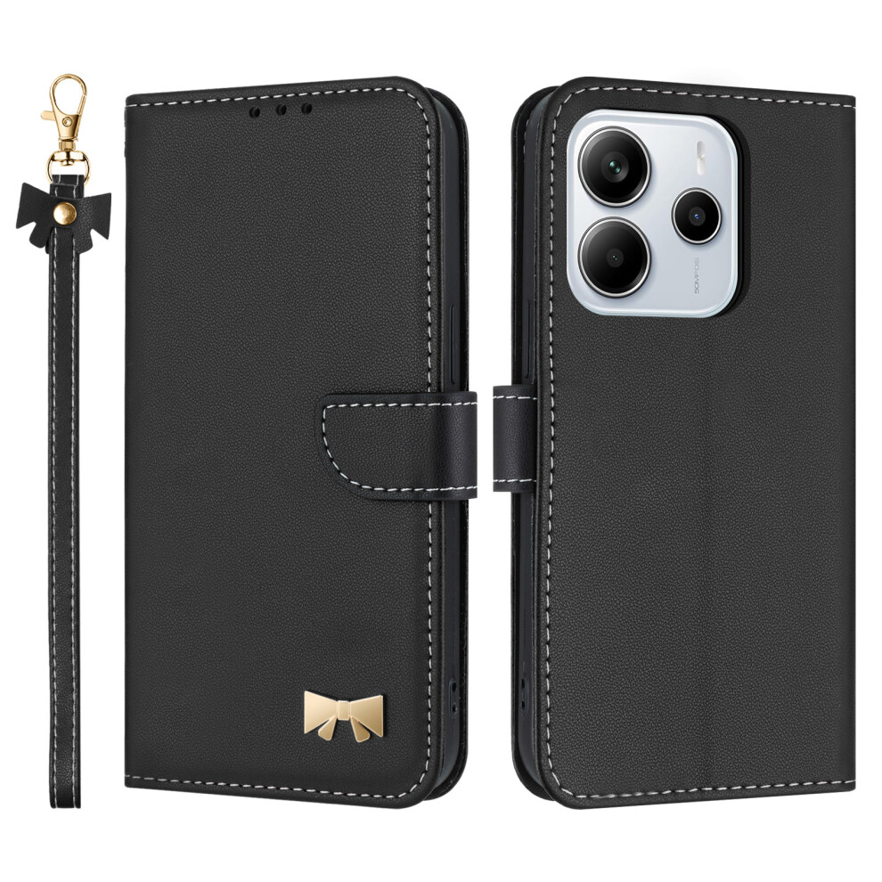 (Black) For Xiaomi Redmi Note 14 4G (163.25Mm) Case Bowknot Decor Wallet Leather Phone Cover With Wrist Strap Black 6914286679956