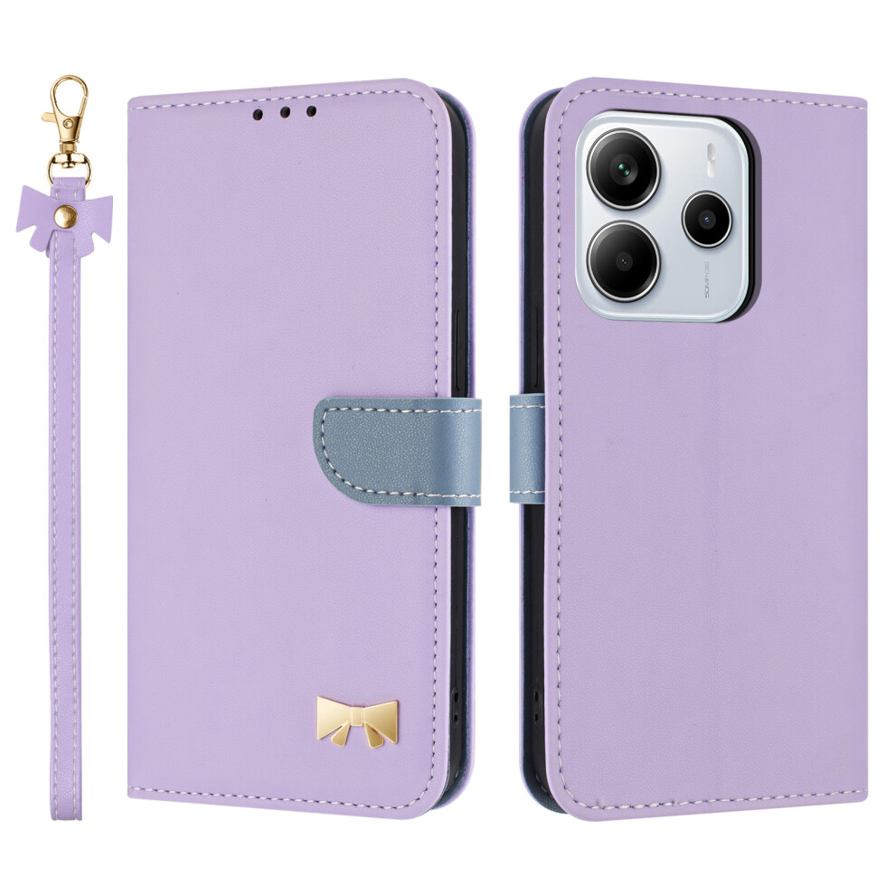 (Purple) For Xiaomi Redmi Note 14 4G (164.84Mm) Case Bowknot Decor Wallet Leather Phone Cover With Wrist Strap Purple 6914285865817