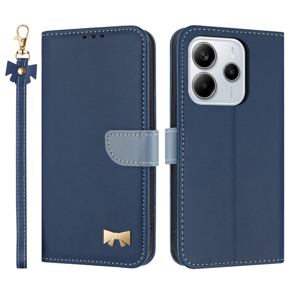(Dark ) For Xiaomi Redmi Note 14 4G (164.84Mm) Case Bowknot Decor Wallet Leather Phone Cover With Wrist Strap Blue 6914286364319