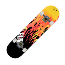 Skateboard Orange Black Flame 31x8 Inch 7Layer Maple Double Kick Deck Longboard For Beginners Adults Kids