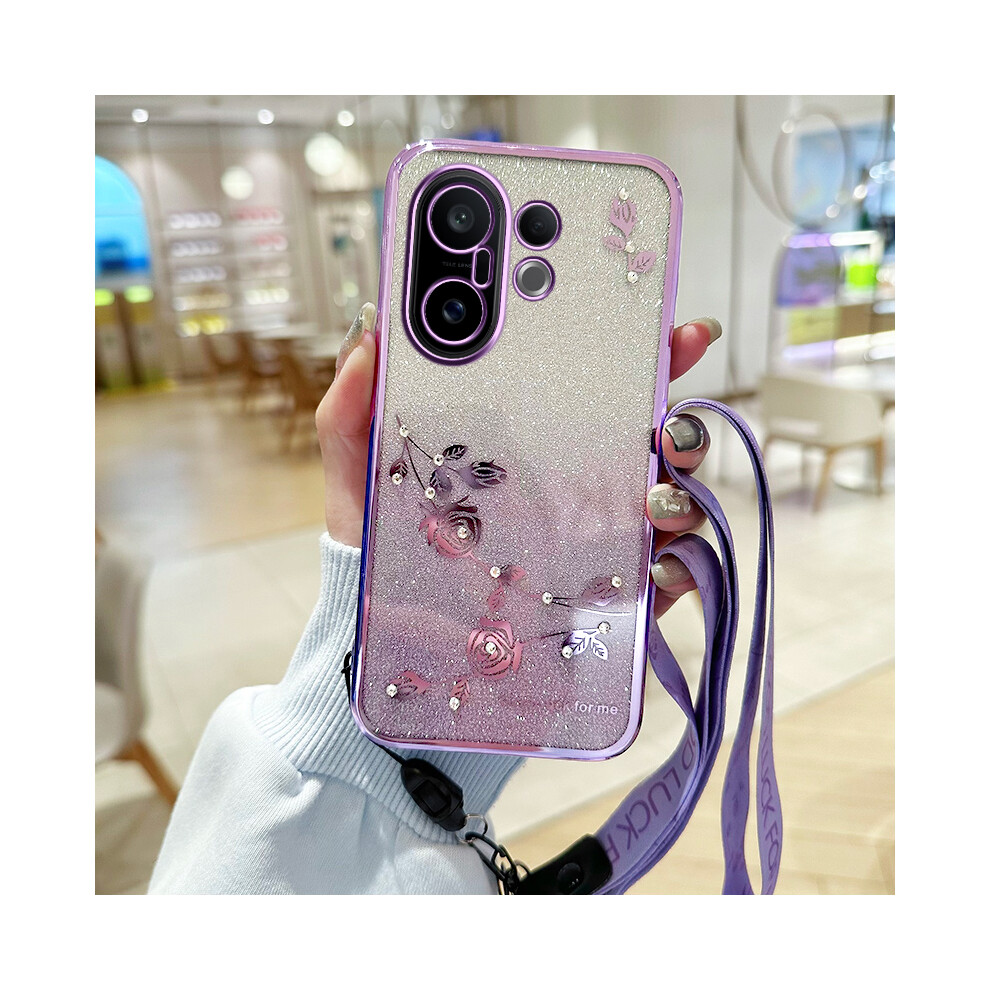 (Purple) For Vivo S30 Pro Mini 5G Case Flower Pattern Tpu Gradient Phone Cover With Lanyards Purple 6914280856650