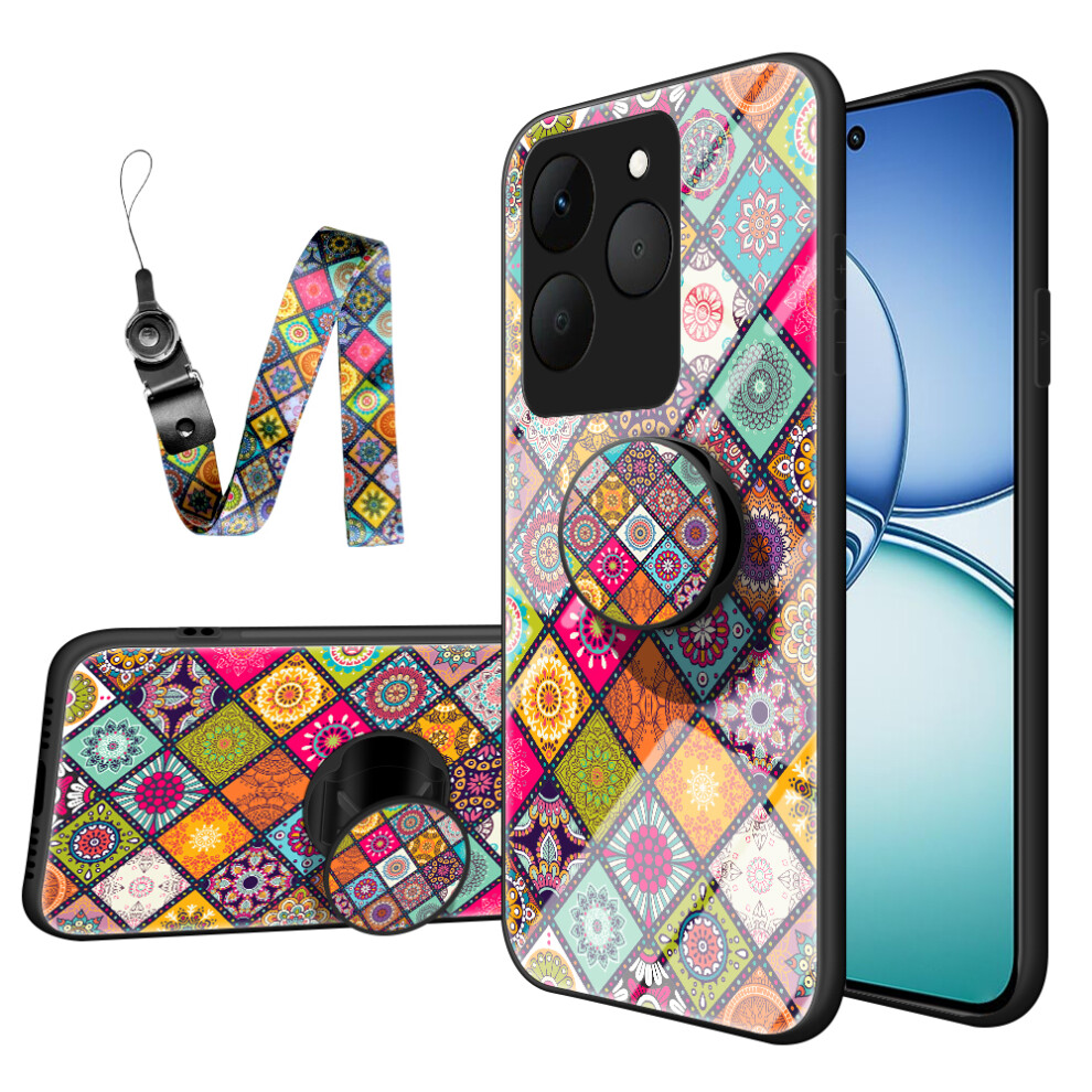 (Color Pattern) For Realme 15T 5G Case Kickstand Ethnic Pattern Tempered Glass Phone Cover With Strap 6914285533679