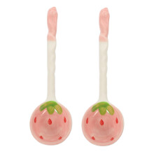 Strawberry Spoons Ceramic Large LongHandle Serving Spoons 2Piece Set For Soup Rice Salad Beans Cereal Dessert Cake