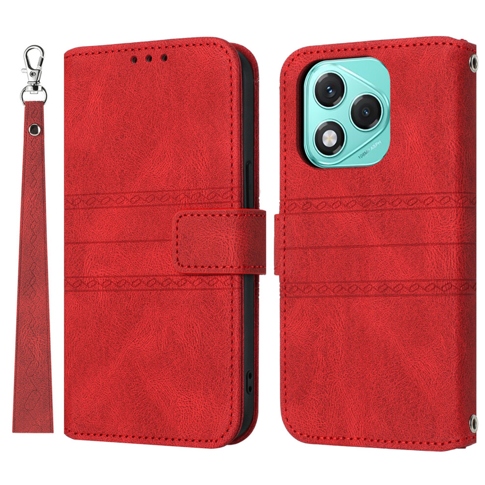 (Red) For Honor 400 Lite 5G Case Wallet Skin-Touch Leather Imprinted Phone Cover With Wrist Strap Red 6914285672187