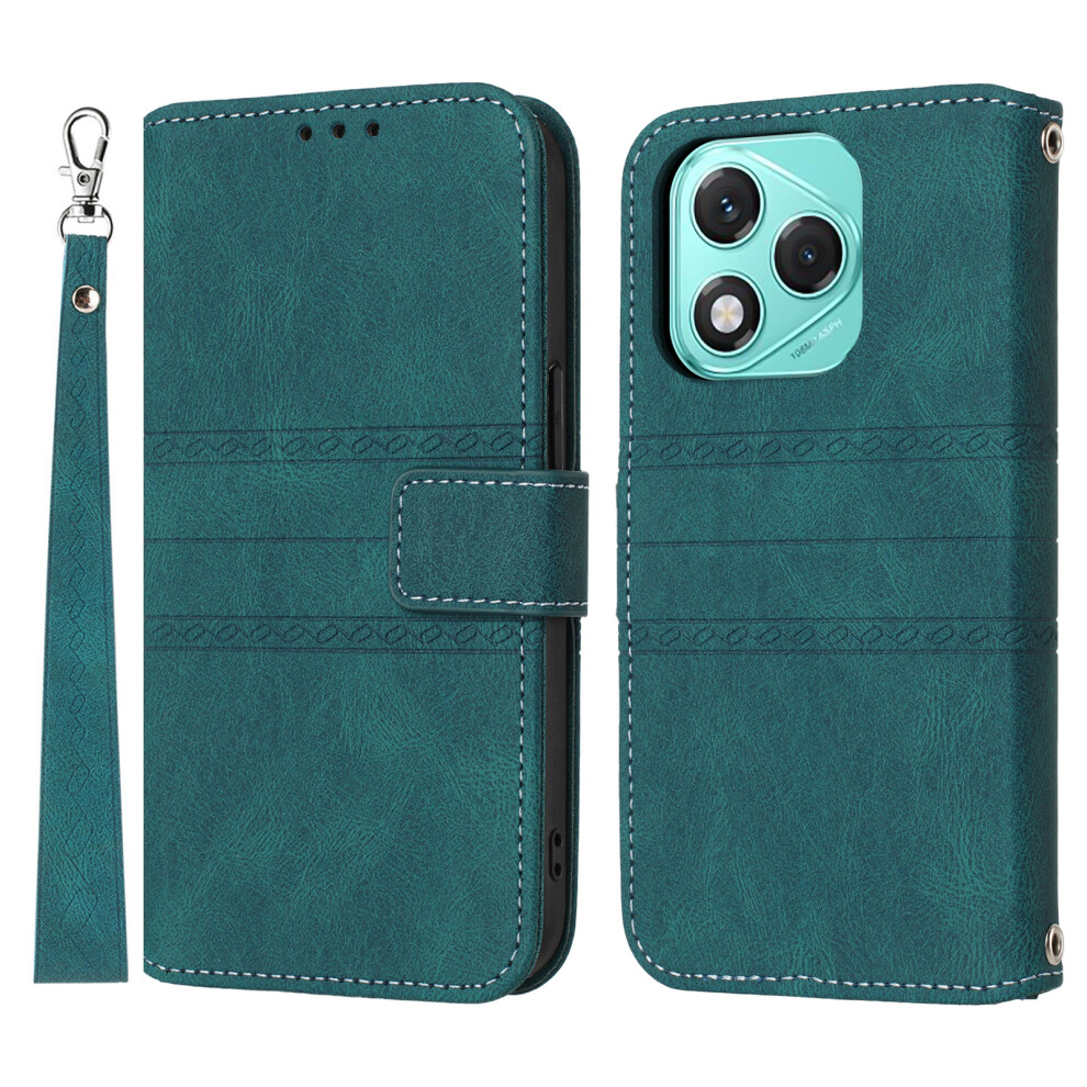 (Blackish ) For Honor 400 Lite 5G Case Wallet Skin-Touch Leather Imprinted Phone Cover With Wrist Strap Green 6914280093697
