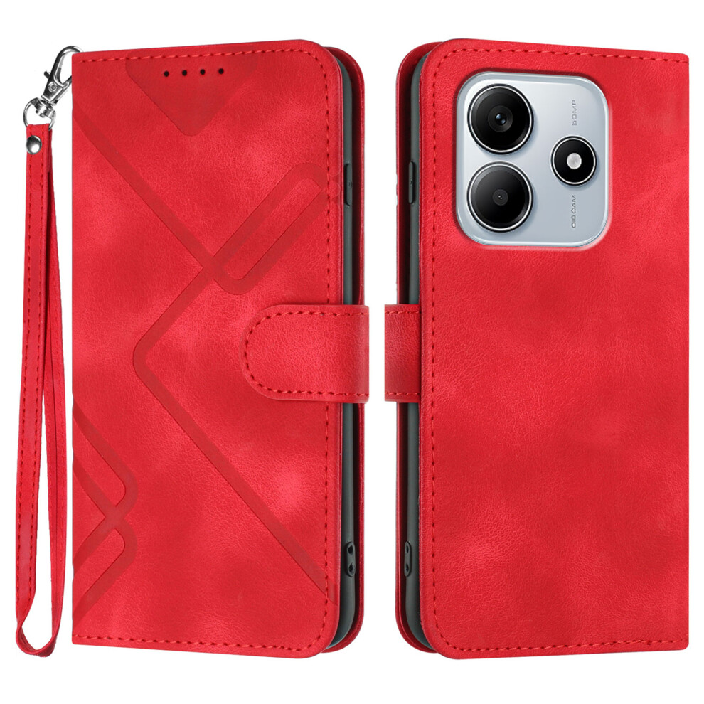 (Red) For Xiaomi Mi Note 14 5G (China) / Xiaomi Poco M7 Pro 5G / Xiaomi Mi Note 14 5G Wallet Case Line Imprinted Pu Leather Phone Red 6914287419179