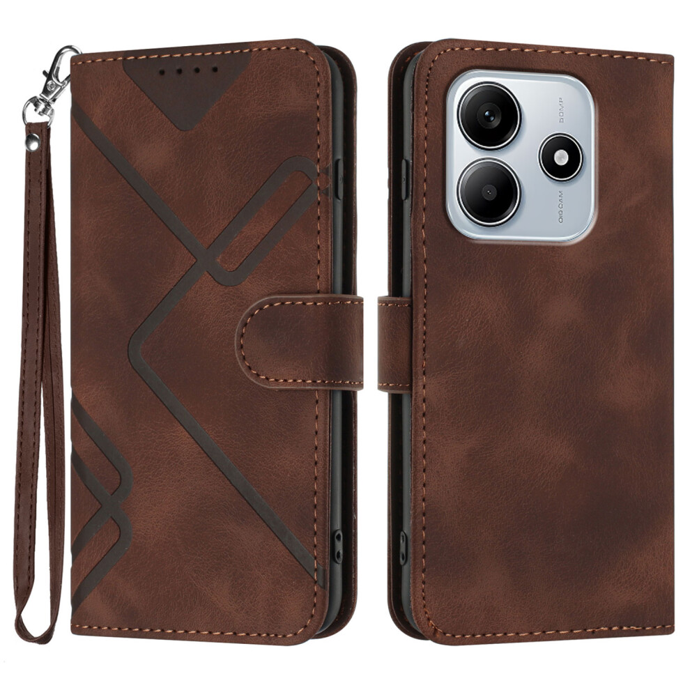 (Brown) For Xiaomi Redmi Note 14 5G (China) / Xiaomi Poco M7 Pro 5G / Xiaomi Redmi Note 14 5G Wallet Case Line Imprinted Pu Leather Phone Brown 6914283217038