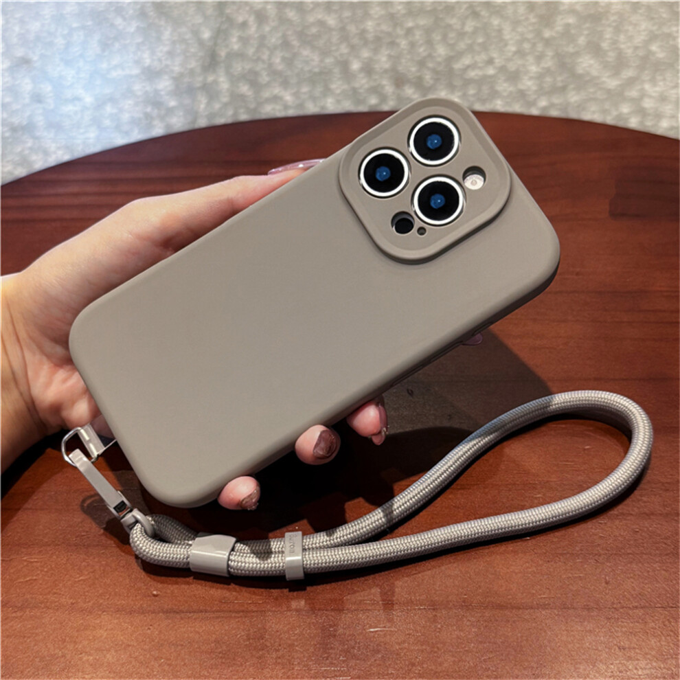 (Grey) For Iphone 13 Pro Case Precise Cutouts Liquid Silicone + Pc Phone Cover With Wrist Strap Grey 6914284290160